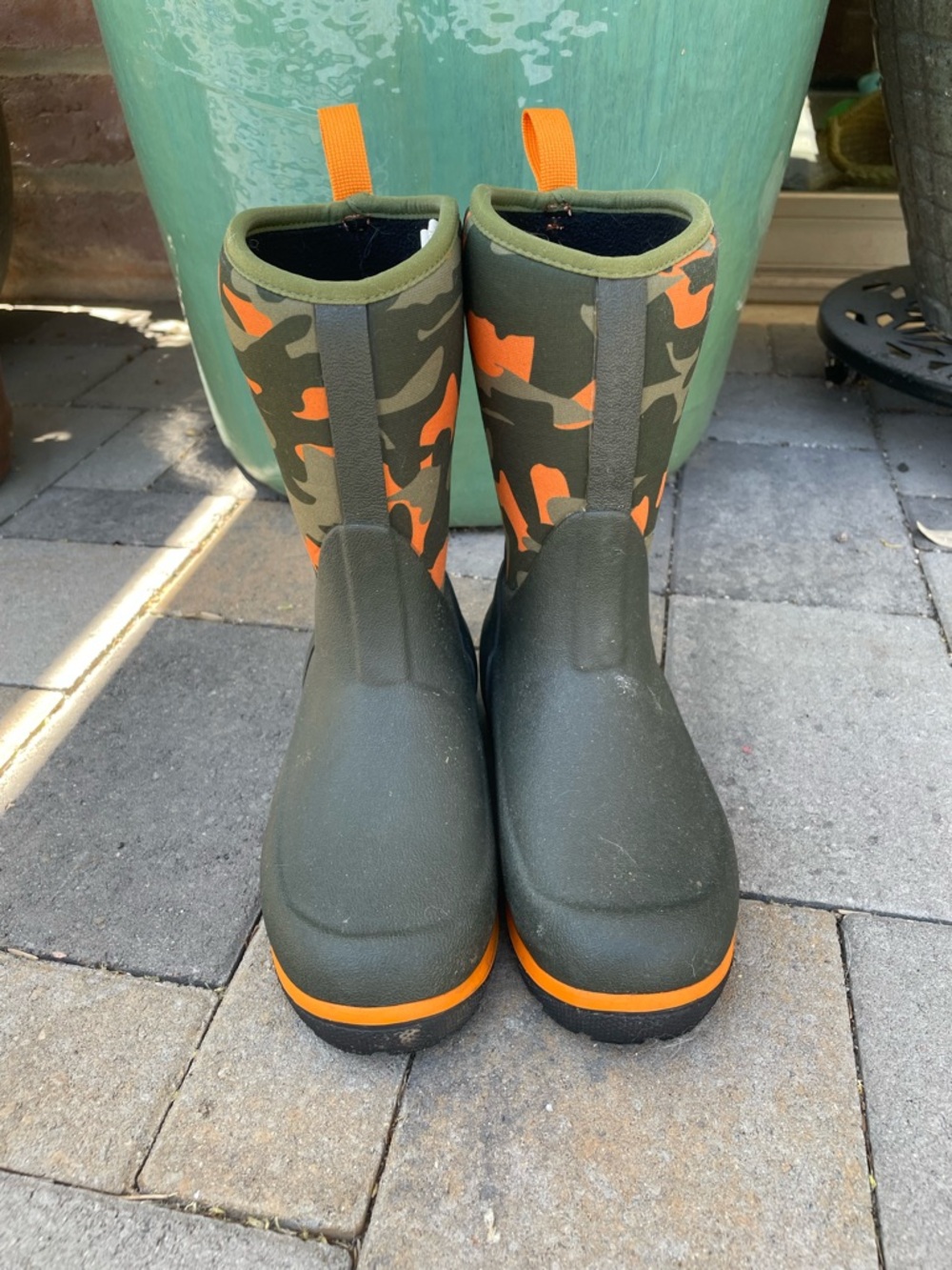 Kids Muck Boot Classic Chore Boot Olive Green & Orange Camo